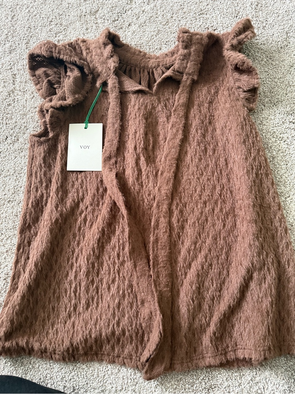 VOY Women's Textured Ruffle Tank Top in Brown